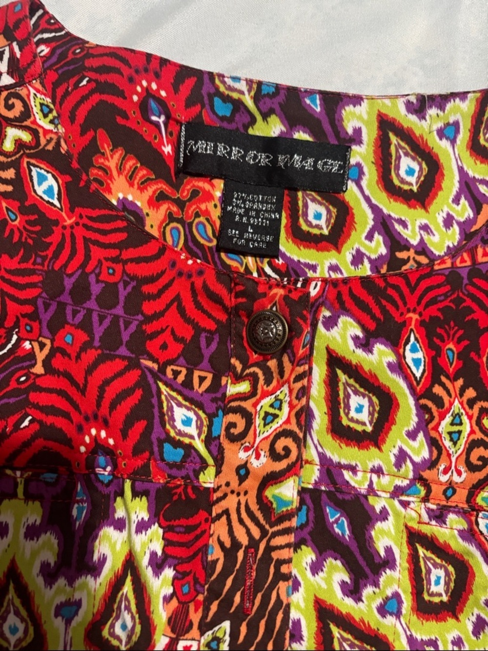 Bold Red Multi-Pattern Button-Down Blouse - Picture 7 of 10